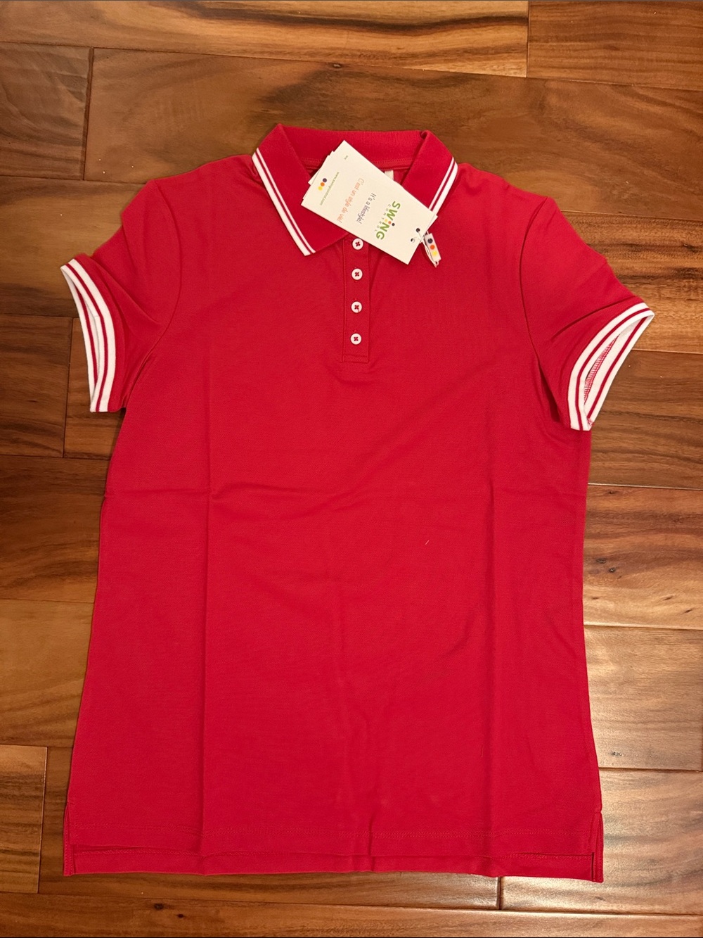 Women's Red Short Sleeve Polo Tee with Contrast Trim